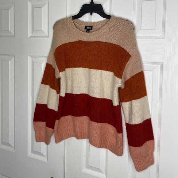 a.n.a. Red, Muave & Cream Striped Fuzzy Sweater - M - Picture 3 of 8